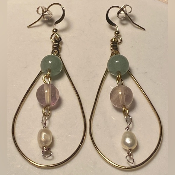๐๐ Tara Designs handmade dream like gold tone rain drop gemstone FWCP earrings - Picture 6 of 7